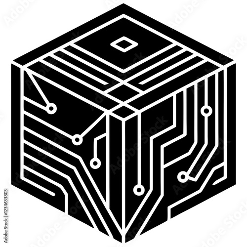 3D Holographic Cube with Circuit Patterns - Tech & Futuristic Design