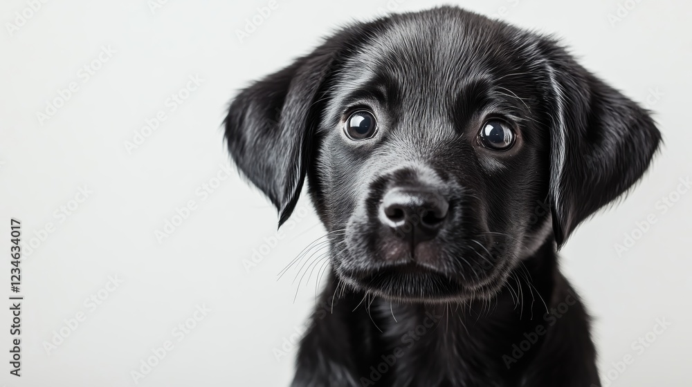 A single black puppy sits against a crisp white background, its soft fur and bright eyes capturing the irresistible charm and beauty of this adorable companion. A single black puppy sits against a crisp white background, its soft fur and bright eyes capturing the irresistible charm and beauty of this adorable companion.