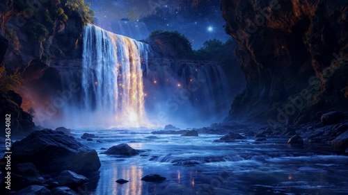 Wallpaper Mural Nightfall Waterfall Cave Fantasy Background Torontodigital.ca