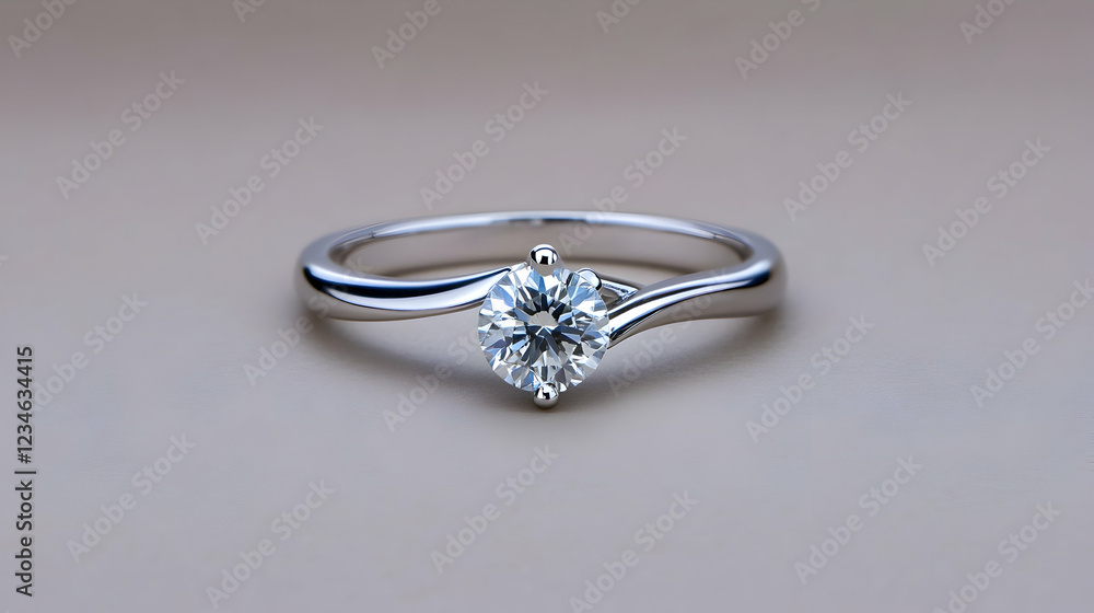 Solitaire diamond ring on beige background, elegant jewelry photography for online sales Solitaire diamond ring on beige background, elegant jewelry photography for online sales