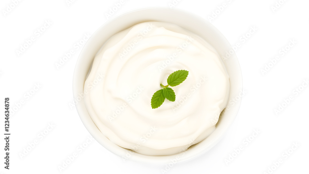 Sour cream or yogurt in white bowl isolated on white background. Generative AI Sour cream or yogurt in white bowl isolated on white background. Generative AI