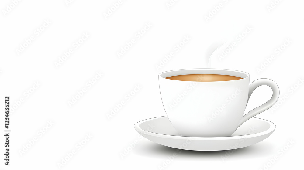 Steaming coffee cup on saucer, white background; ideal for cafe menus or websites Steaming coffee cup on saucer, white background; ideal for cafe menus or websites