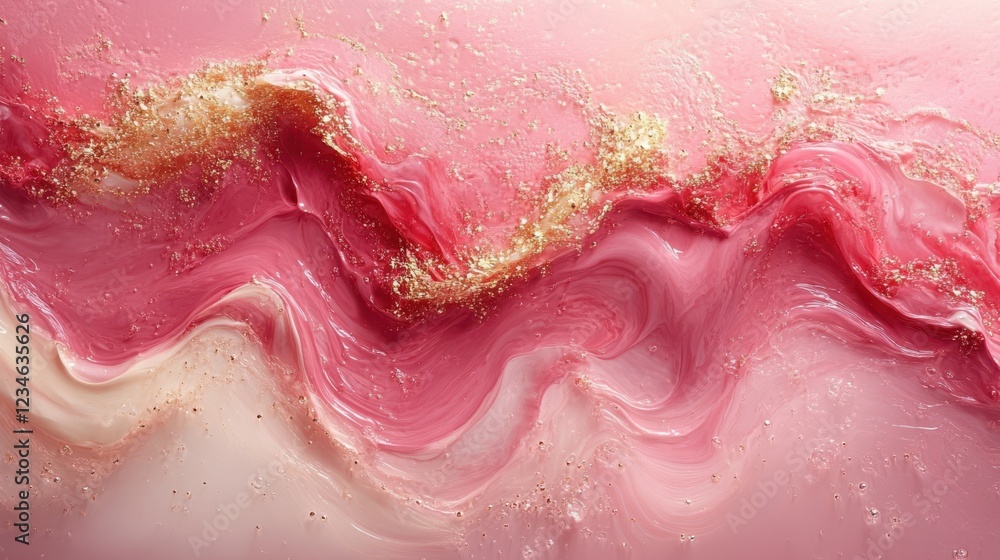 Fototapeta premium A vibrant abstract painting with swirling pinks and golds, evoking movement and emotion in a dynamic display.