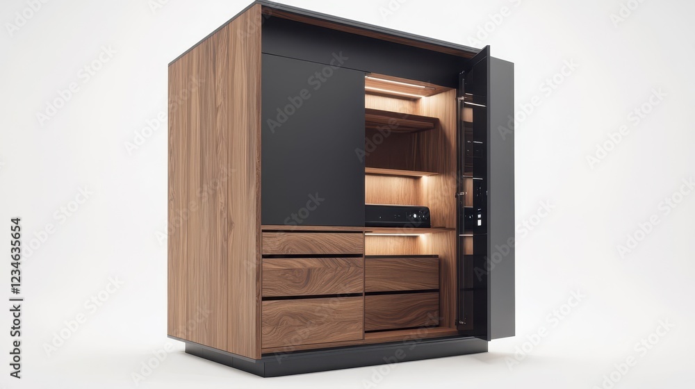 Modern Wooden Cabinet with Open Door and Interior Light Modern Wooden Cabinet with Open Door and Interior Light