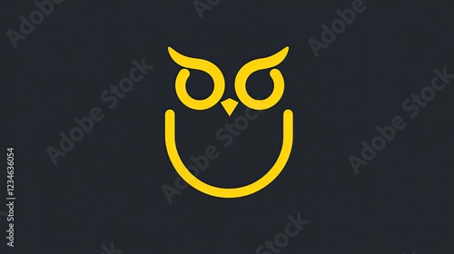 Minimalist yellow owl logo design on dark background.  Smiling owl face with simple lines.