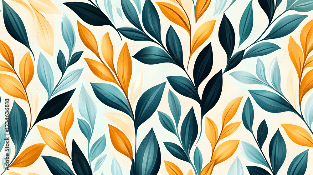 Teal and gold leaves pattern, nature design, background texture, for website or print Teal and gold leaves pattern, nature design, background texture, for website or print