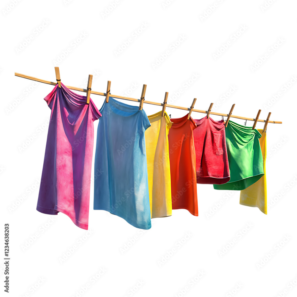 PNG Colorful Clothes Drying on a Line Against Transparent Background for Laundry, Household, or Outdoor Design Projects PNG Colorful Clothes Drying on a Line Against Transparent Background for Laundry, Household, or Outdoor Design Projects