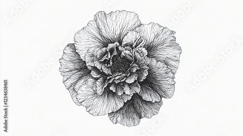 Elegant Black and White Rose Illustration with Intricate Petals Design
