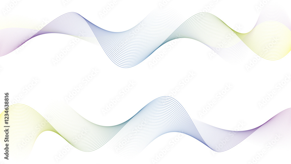 Abstract smooth waves on white background, wavy lines, Vector illustration., Abstract blue purple gradient flowing wave lines on white background. Transparent horizontal green wave on white. Abstract smooth waves on white background, wavy lines, Vector illustration., Abstract blue purple gradient flowing wave lines on white background. Transparent horizontal green wave on white.