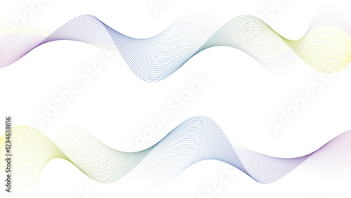 Abstract smooth waves on white background, wavy lines, Vector illustration., Abstract blue purple gradient flowing wave lines on white background. Transparent horizontal green wave on white. 