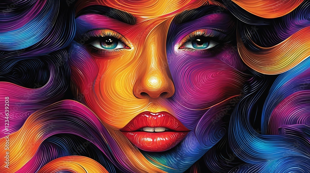 Obraz premium Vibrant Abstract Portrait of a Woman with Colorful Hair