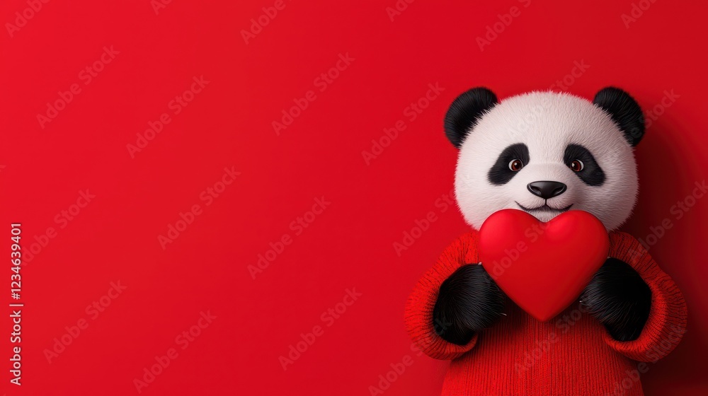 A cute panda holding a red heart against a vibrant red background, perfect for love-themed designs and greetings. A cute panda holding a red heart against a vibrant red background, perfect for love-themed designs and greetings.