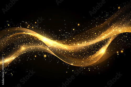 Elegant and luxury background,Gold Dust Glitter Sparkle Wave on Black