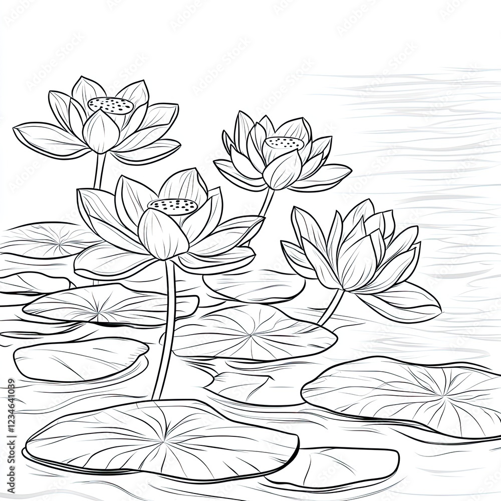 Fototapeta premium Serene Lotus Blossoms Floating on Calm Water Simple Color Palette for Relaxation and Wellness