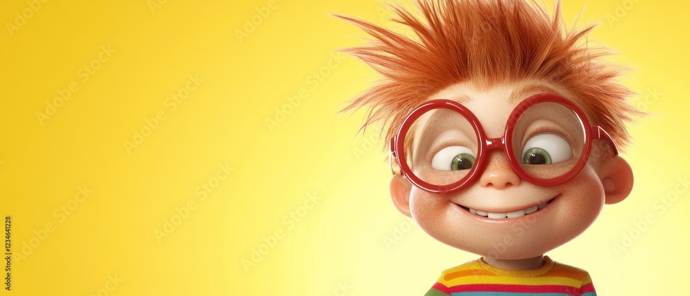 Obraz premium Cheerful animated character with vibrant hair and glasses