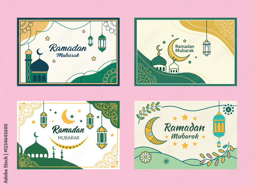 Islamic Art Ramadan Mubarak Greeting Card Vector Illustrations. Islamic Art Ramadan Mubarak Greeting Card Vector Illustrations.