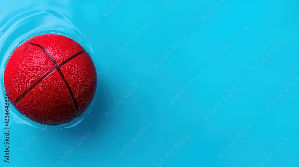 A vibrant red basketball floats on a calm blue surface, symbolizing fun and leisure in sports activities. A vibrant red basketball floats on a calm blue surface, symbolizing fun and leisure in sports activities.