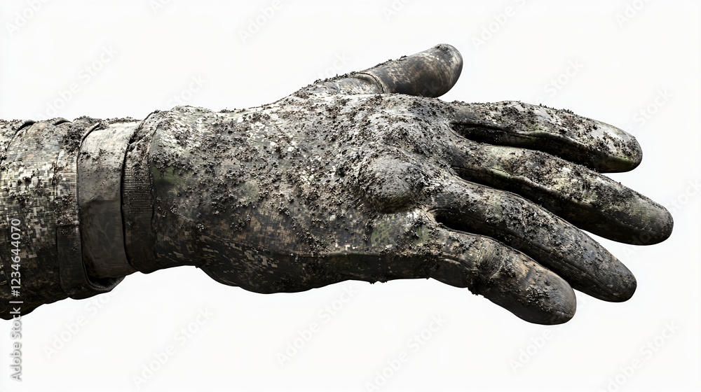 Detailed Close-Up of a Worn Soldier's Glove on a White Background Detailed Close-Up of a Worn Soldier's Glove on a White Background