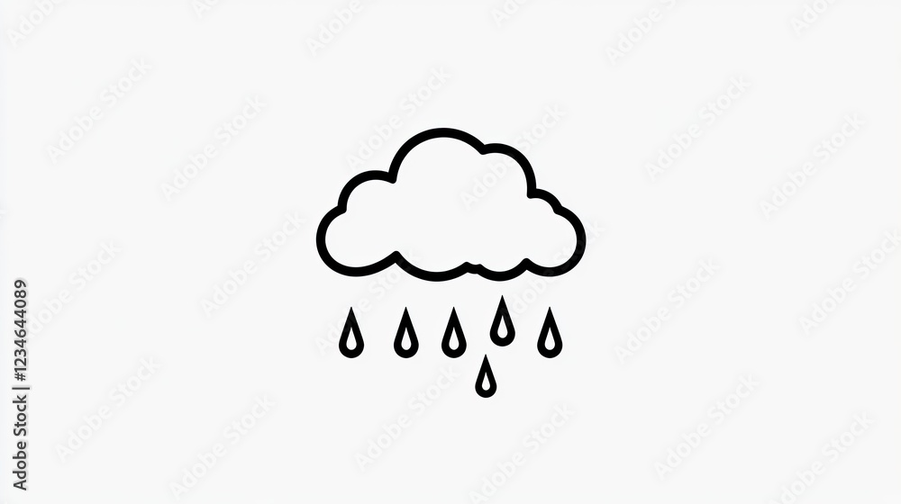 Simple line art illustration of a cloud with raindrops falling. Simple line art illustration of a cloud with raindrops falling.