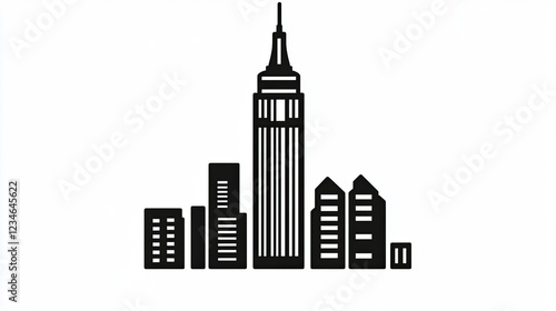 NYC skyline icon, minimalist design, city buildings, urban landscape, graphic element