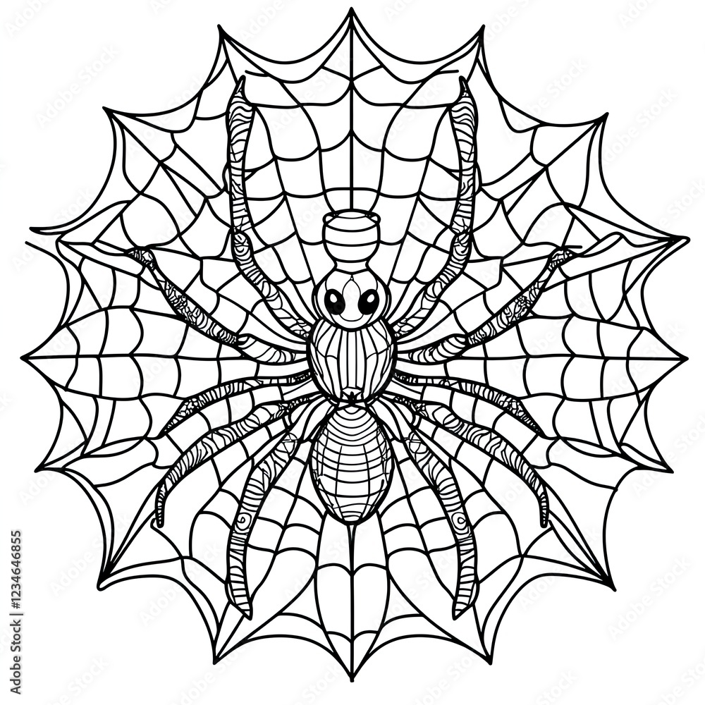 Obraz premium Simple Spider Mandala Coloring Book Page Intricate Web Design for Relaxation