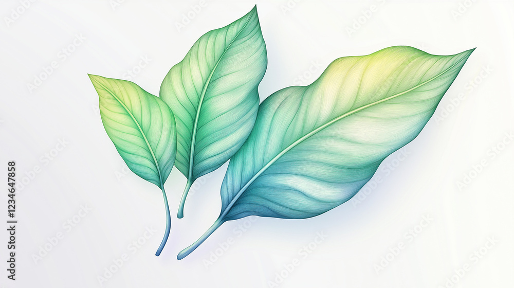 Fototapeta premium Elegant watercolor leaves on white background for nature-inspired designs