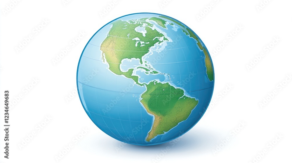 Colorful globe showcasing continents and oceans on white background Colorful globe showcasing continents and oceans on white background