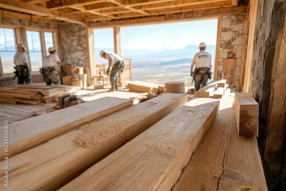 A farmhouse being restored, with workers repairing wooden beams and replacing old shingles A farmhouse being restored, with workers repairing wooden beams and replacing old shingles