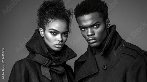 Stylish Monochrome Fashion Scene with Models Posing at Dynamic Angles