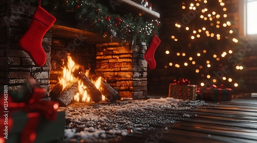 Cozy Living Room with Christmas Fireplace and Stockings Decor