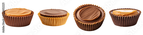 Reese peanut butter cup isolated on transparent background, PNG, Set of photo