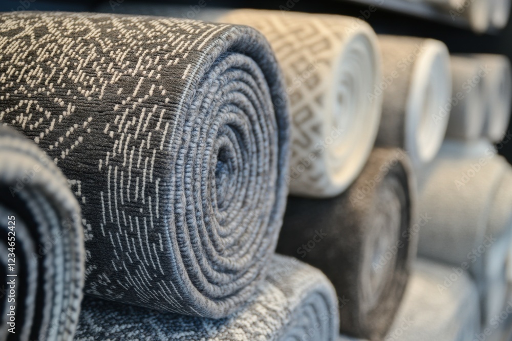 Obraz premium Stacked Rolled Carpets in Store