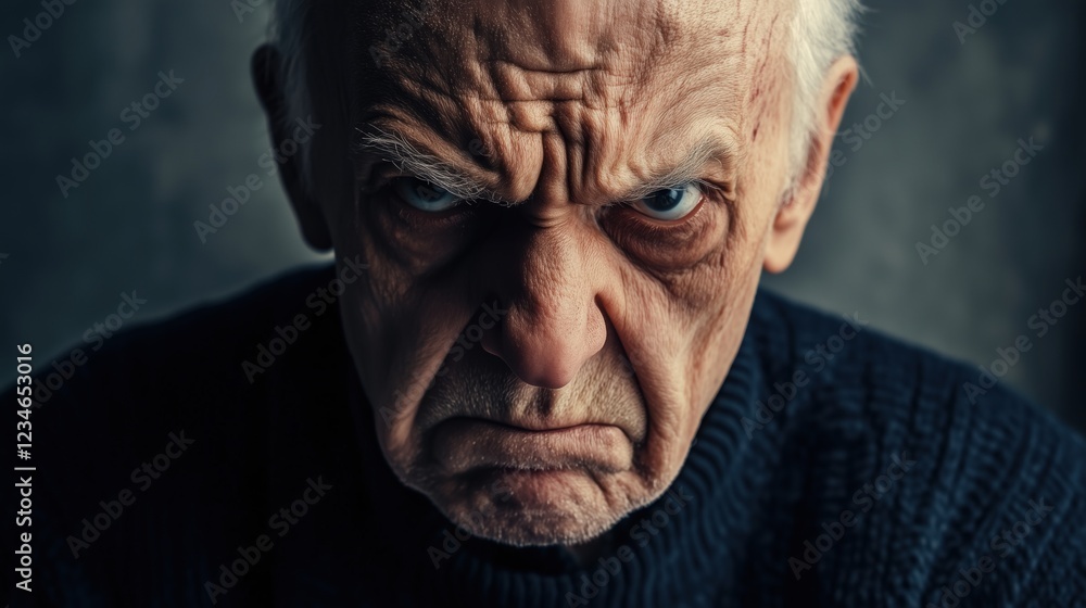 The elderly man’s stern, horror-like expression, with deep wrinkles and narrowed eyes, captures a powerful moment of frustration and menace in this dramatic close-up. The elderly man’s stern, horror-like expression, with deep wrinkles and narrowed eyes, captures a powerful moment of frustration and menace in this dramatic close-up.