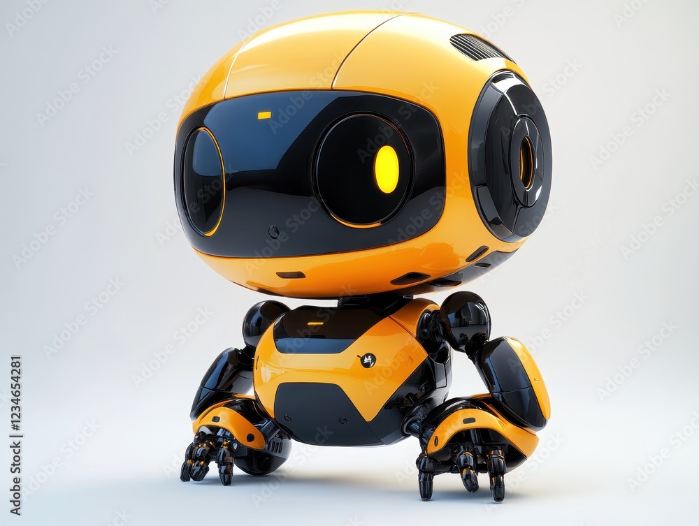 A cute, futuristic robot with a round head and sleek design, showcasing technology. A cute, futuristic robot with a round head and sleek design, showcasing technology.