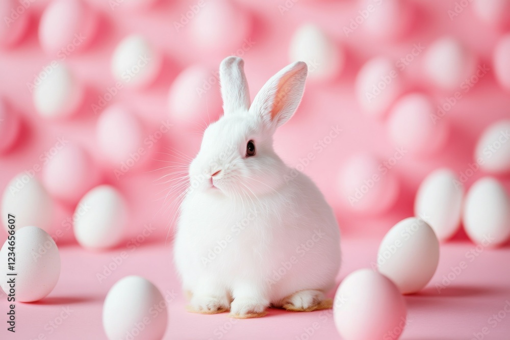 White Bunny Among Pink Eggs White Bunny Among Pink Eggs