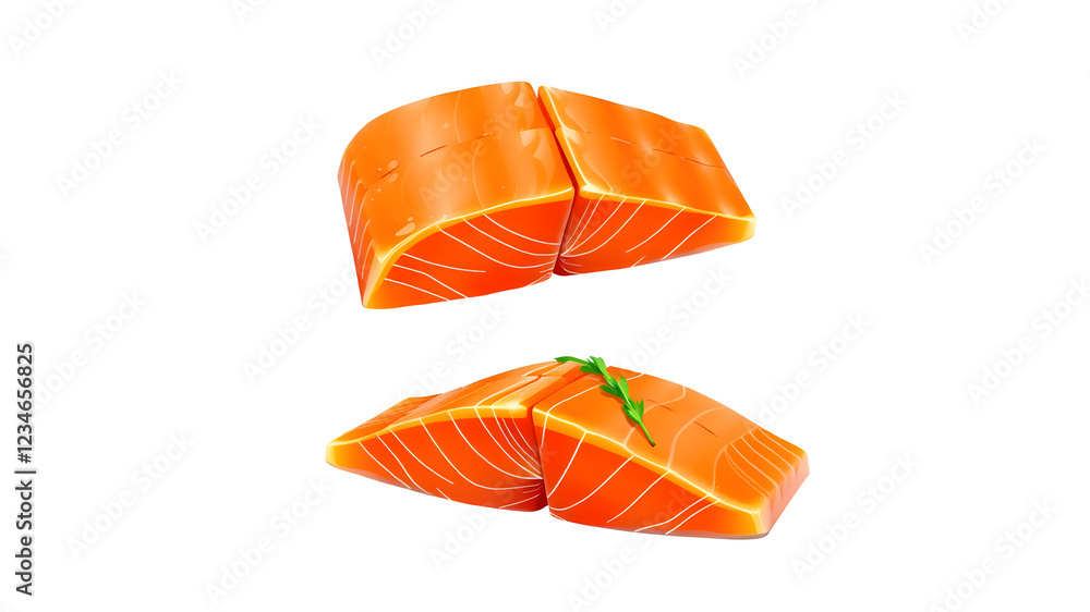 Vector realistic salmon fillet slice isolated. Delicious raw fish peeled fillet for restaurant menu, sushi design. Seafood fillet, trout fresh steak for sashimi. Generative AI Vector realistic salmon fillet slice isolated. Delicious raw fish peeled fillet for restaurant menu, sushi design. Seafood fillet, trout fresh steak for sashimi. Generative AI