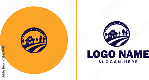 Retirement Community icon Senior living community Retirement village Senior community flat logo sign symbol editable vector