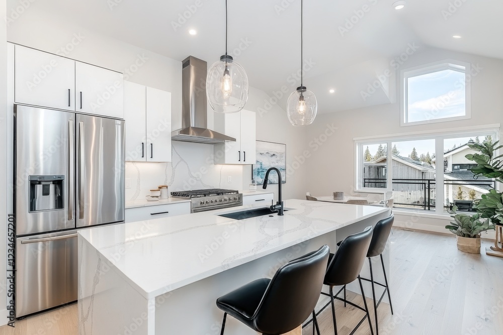A modern kitchen being renovated, with new cabinetry being installed and sleek appliances ready to be placed A modern kitchen being renovated, with new cabinetry being installed and sleek appliances ready to be placed