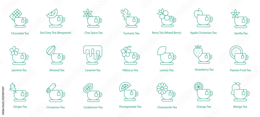 Rich and Spiced Tea Vector Icons: Aromatic and Warming Blends Rich and Spiced Tea Vector Icons: Aromatic and Warming Blends
