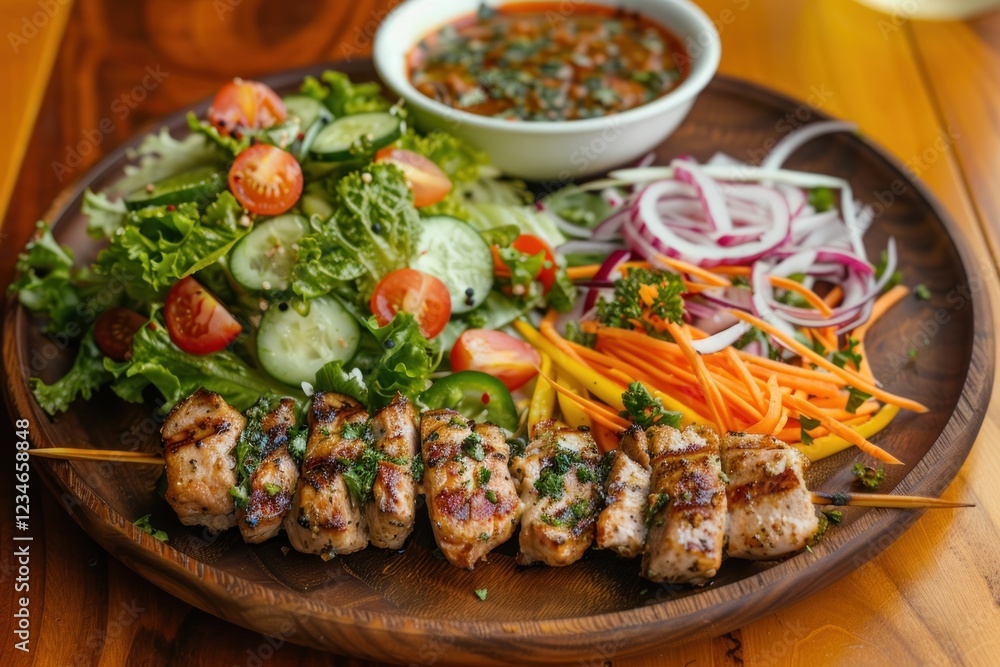 Shish kebab of pork and salad lunch table meat. Shish kebab of pork and salad lunch table meat.