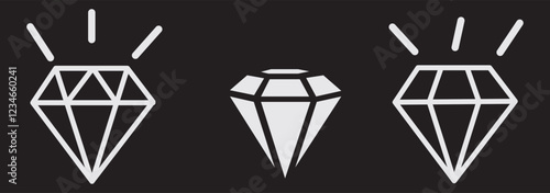 diamond gemstone icon symbol sign vector design black white color simple modern flat style collections