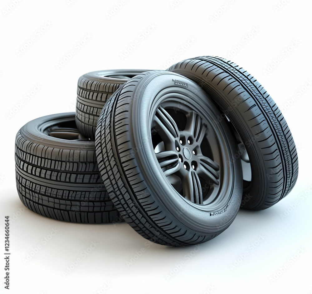 Stack of Three Black Car Tires on White Background Stack of Three Black Car Tires on White Background