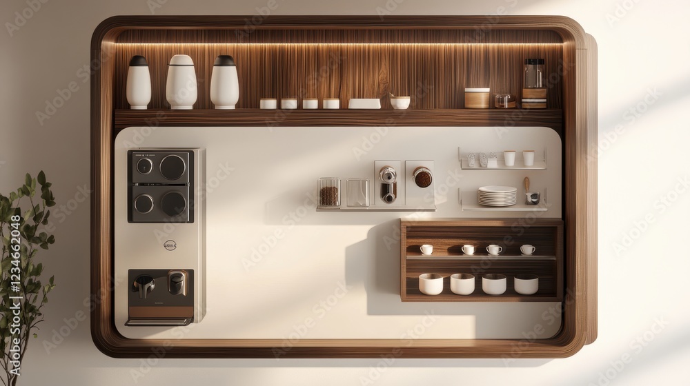 Fototapeta premium Creating a zen coffee space walnut and white surf design for home or office serenity