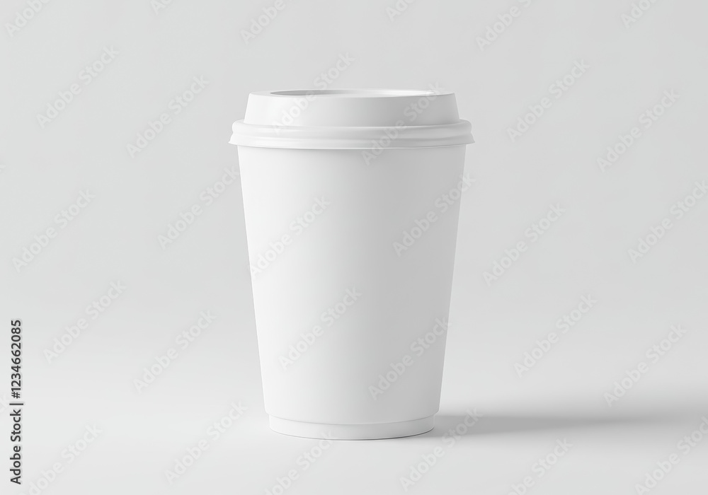 A plain white paper coffee cup with a fitted lid displayed against a simple white background A plain white paper coffee cup with a fitted lid displayed against a simple white background