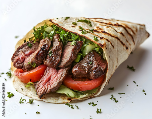 Delicious Grilled Steak Wrap with Fresh Vegetables photo