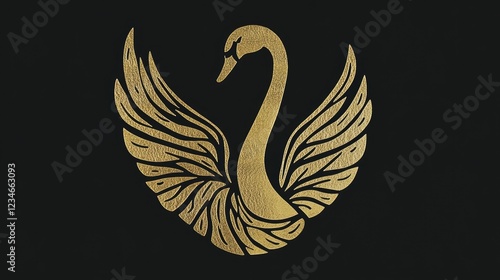 Fototapeta Naklejka Na Ścianę i Meble -  Golden Swan Logo Design on Black Background