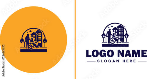 Retirement Community icon Senior living community Retirement village Senior community flat logo sign symbol editable vector