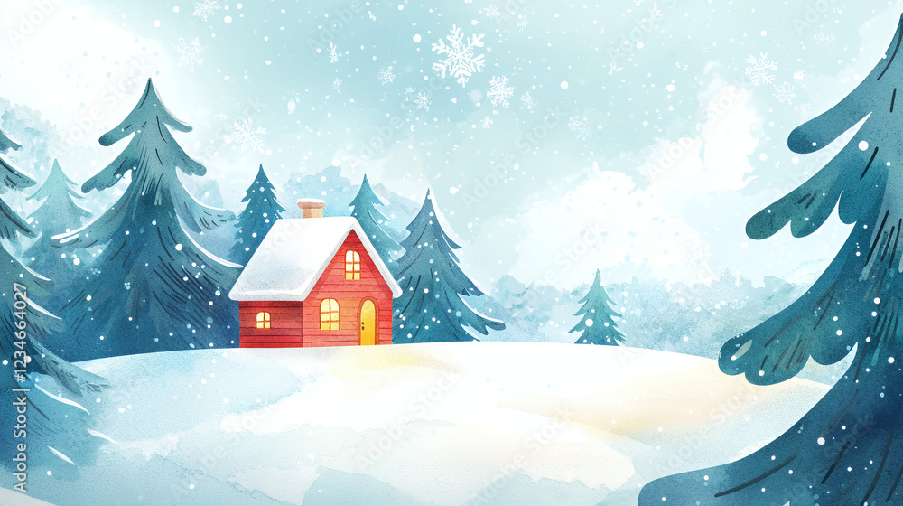 Naklejka premium winter landscape with house