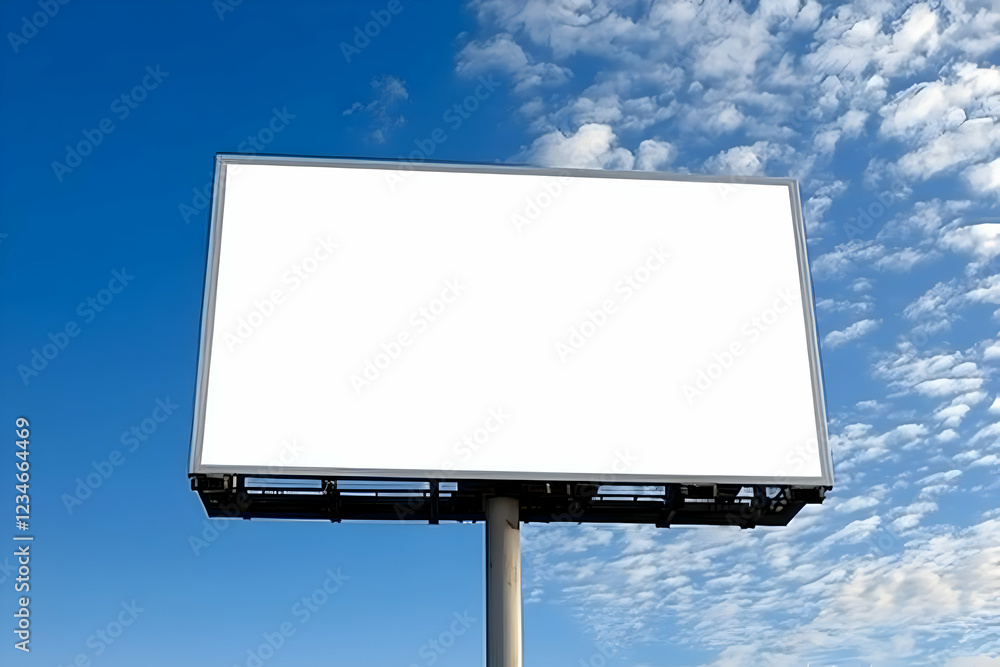 Blank Billboard Against a Blue Sky with Fluffy Clouds: Perfect for Your Advertisement Blank Billboard Against a Blue Sky with Fluffy Clouds: Perfect for Your Advertisement