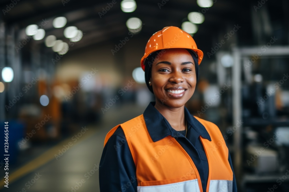 Smiling young African American woman working in factory Smiling young African American woman working in factory